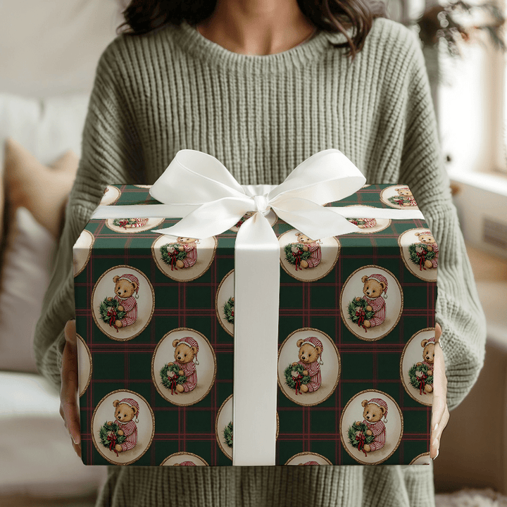 Sleepy Bear Tartan - Wrapping Paper - Aspen & Arlo