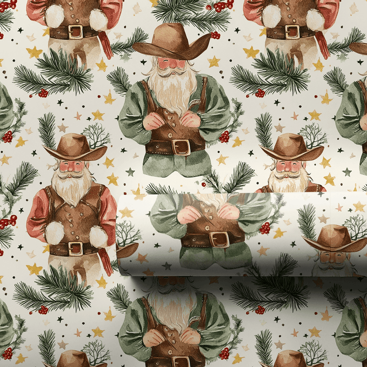 Cattle Drive Santa - Wrapping Paper - Aspen & Arlo