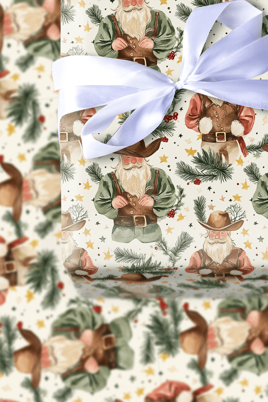 Cattle Drive Santa - Wrapping Paper - Aspen & Arlo