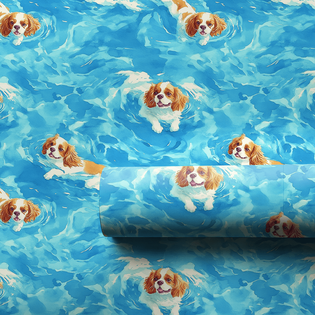 Pool Day with the Cavalier King Charles - Wrapping Paper - Aspen & Arlo
