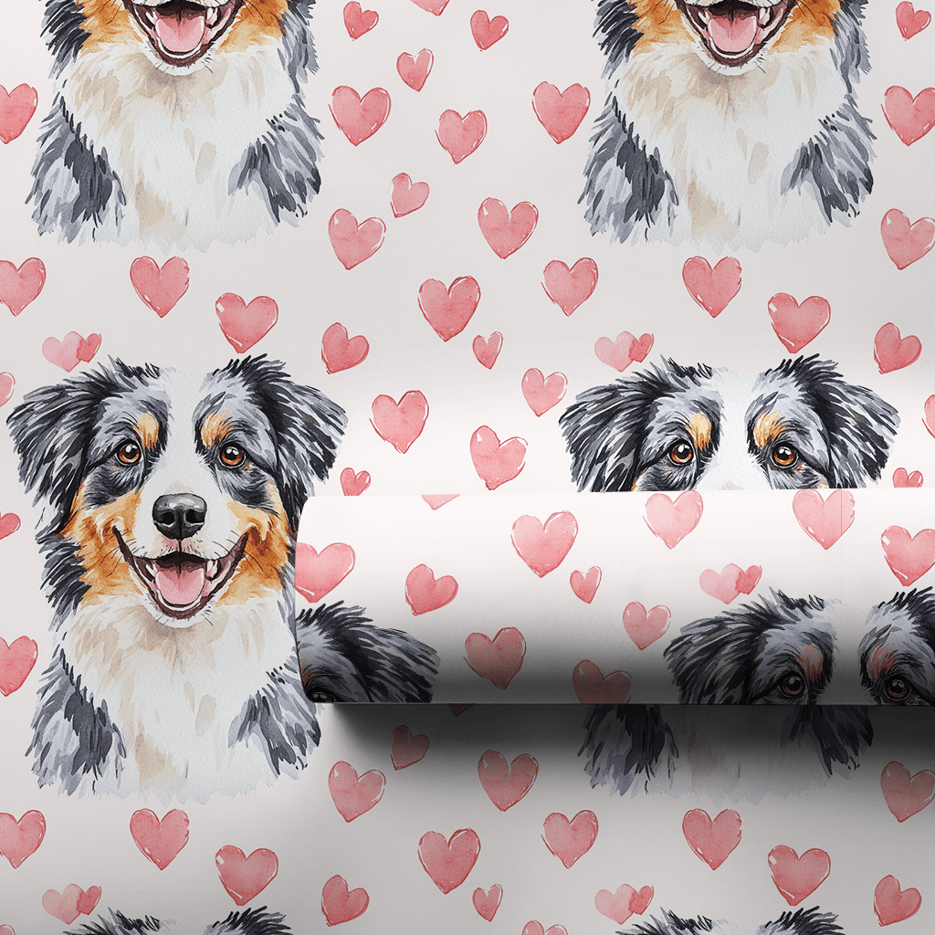 Australian Shepherd Valentine - Wrapping Paper - Aspen & Arlo
