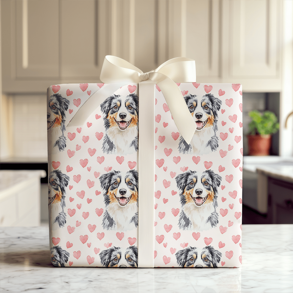 Australian Shepherd Valentine - Wrapping Paper - Aspen & Arlo
