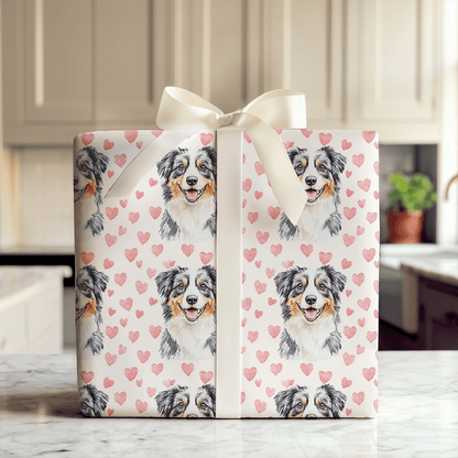Australian Shepherd Valentine - Wrapping Paper - Aspen & Arlo