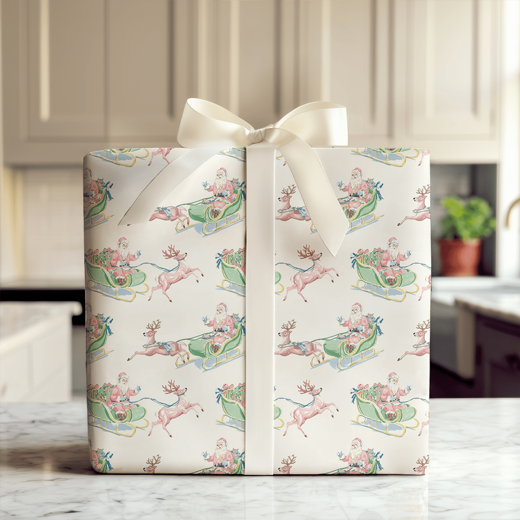 Pink Cloud Santa - Wrapping Paper - Aspen & Arlo