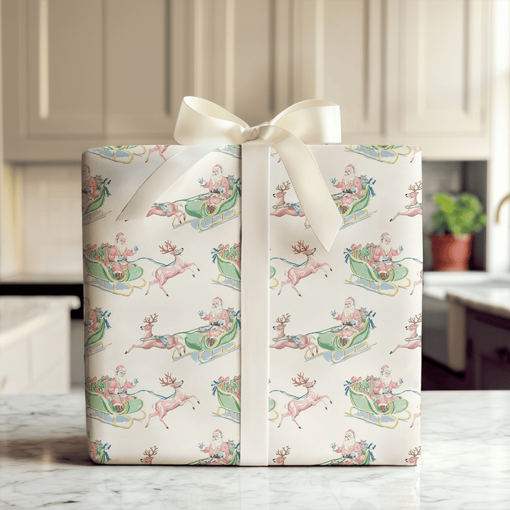 Pink Cloud Santa - Wrapping Paper - Aspen & Arlo