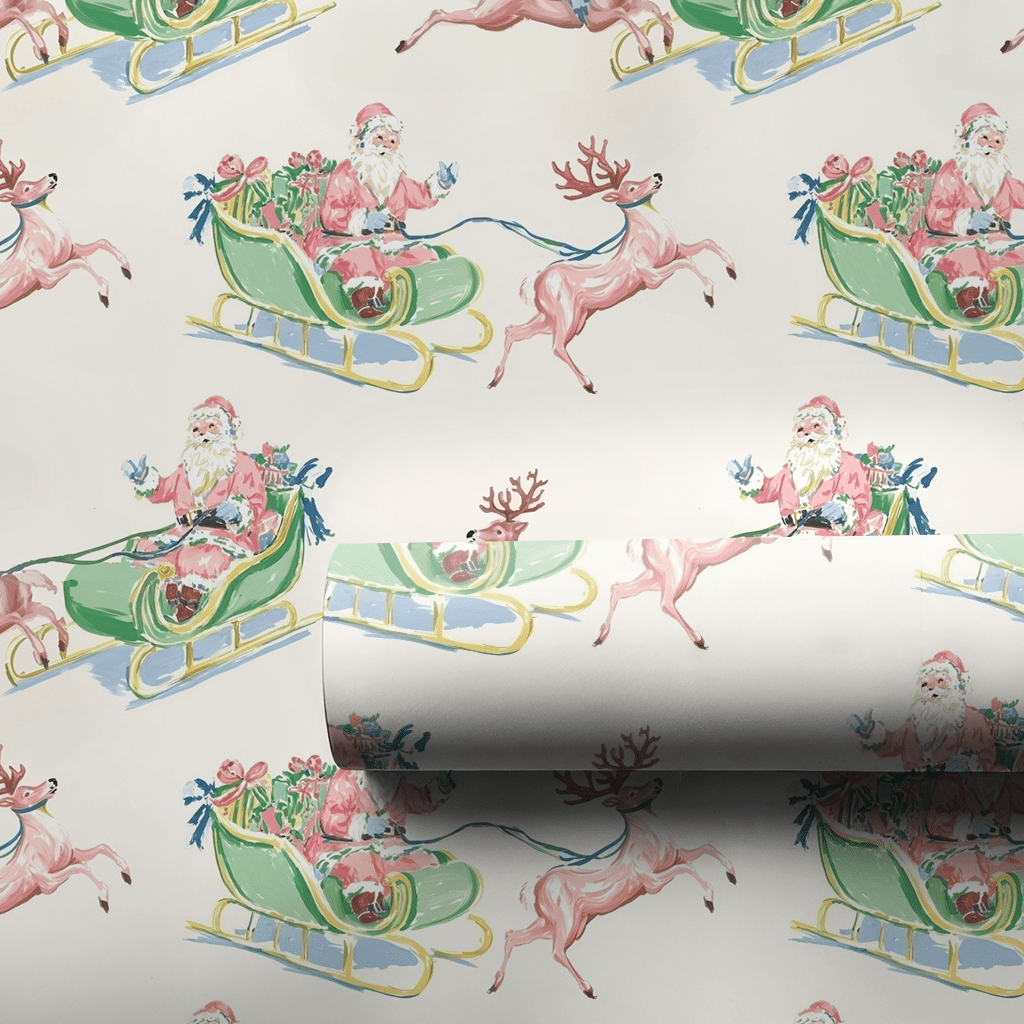 Pink Cloud Santa - Wrapping Paper - Aspen & Arlo