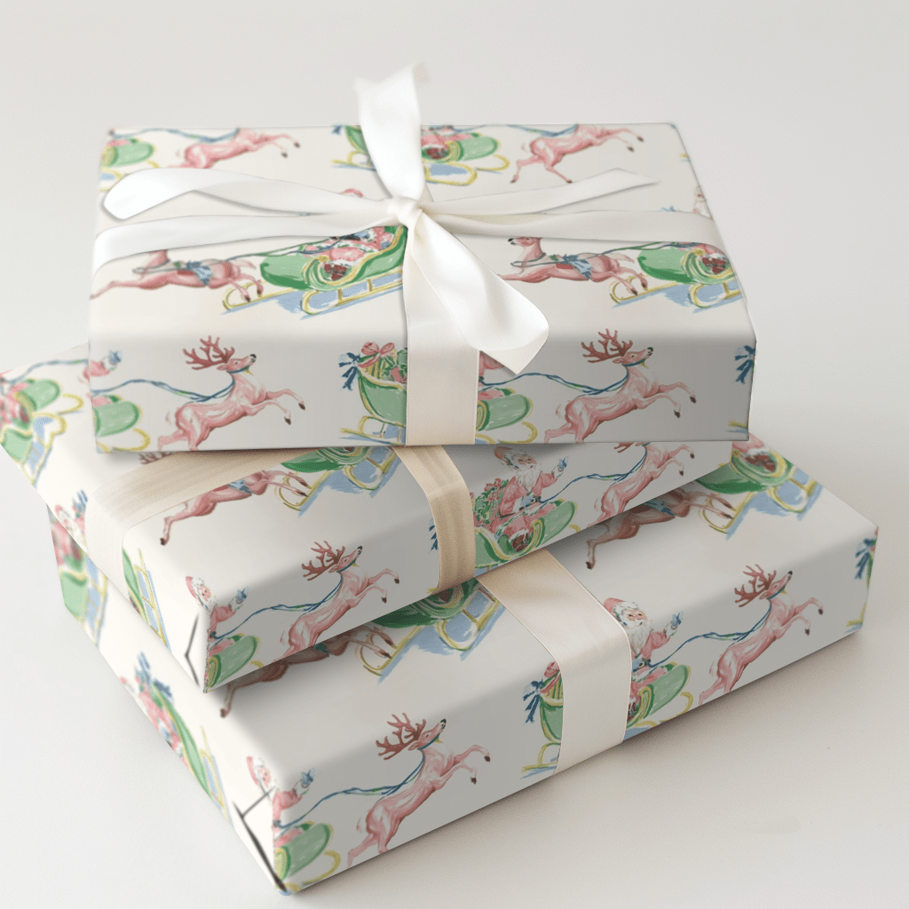 Pink Cloud Santa - Wrapping Paper - Aspen & Arlo