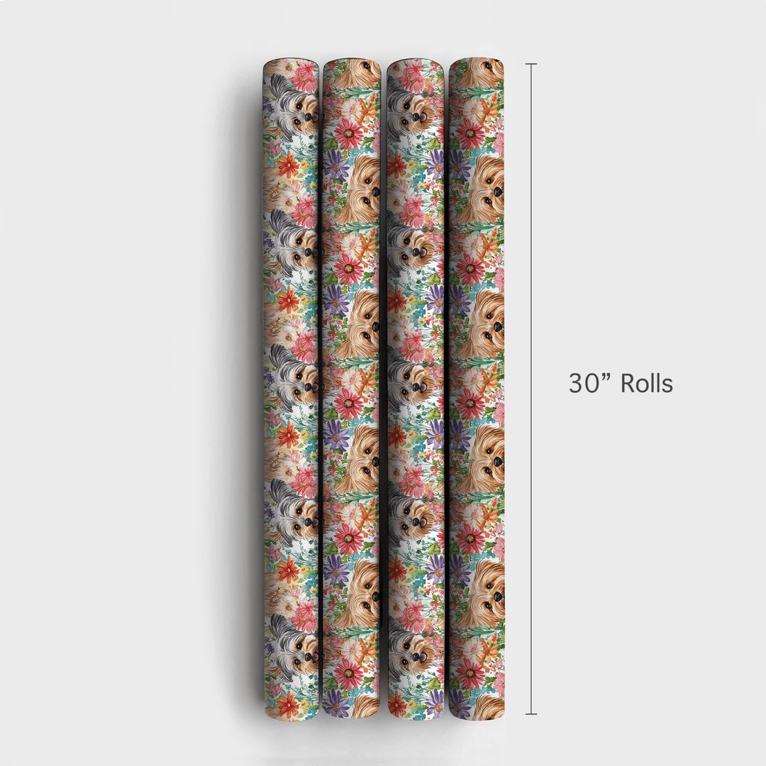 Yorkie Wrapping Paper Garden with the Yorkie Wrapping Paper: Yorkie Dog Gift Wrap – Aspen & Arlo