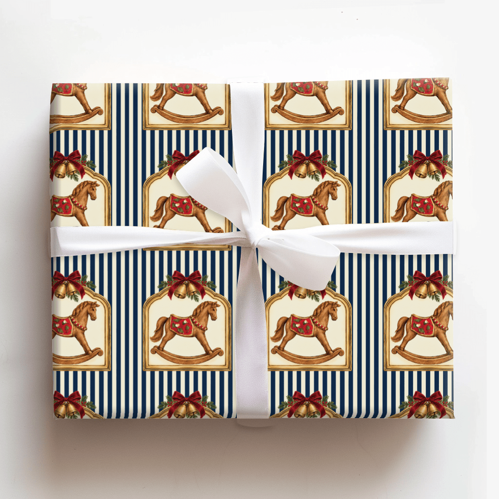 Heirloom Rocking Horse Navy - Wrapping Paper - Aspen & Arlo