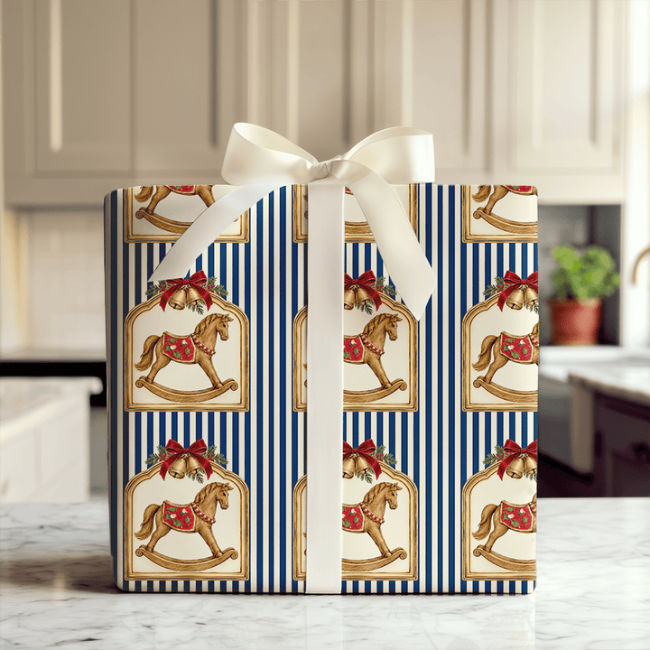Heirloom Rocking Horse Navy - Wrapping Paper - Aspen & Arlo
