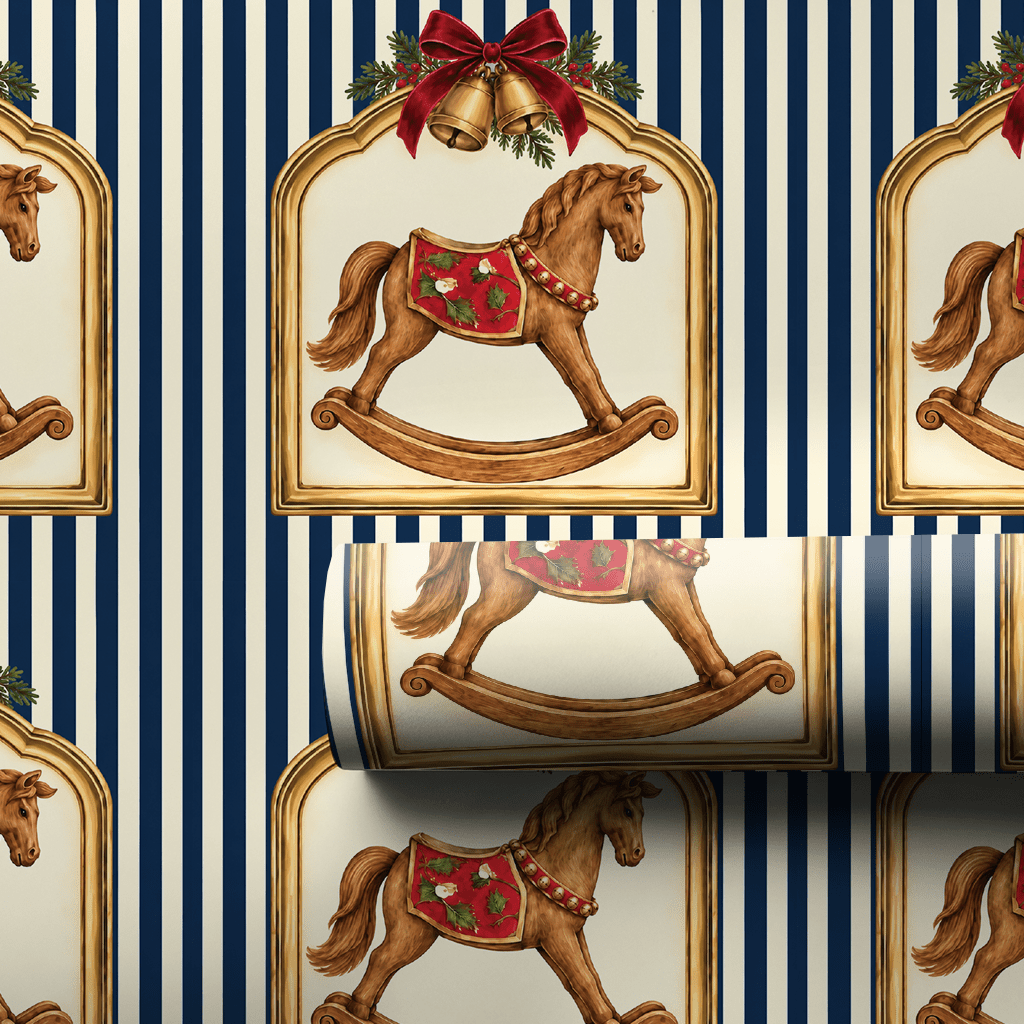 Heirloom Rocking Horse Navy - Wrapping Paper - Aspen & Arlo