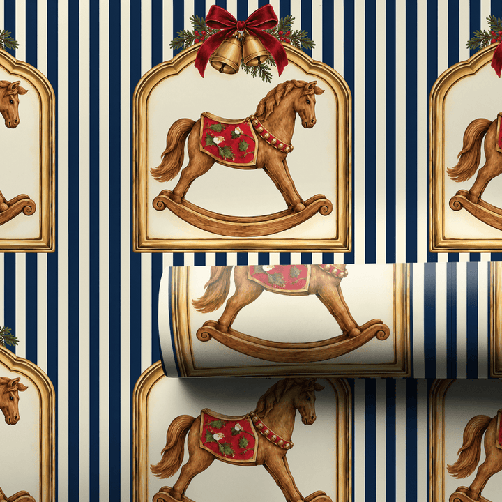 Heirloom Rocking Horse Navy - Wrapping Paper - Aspen & Arlo