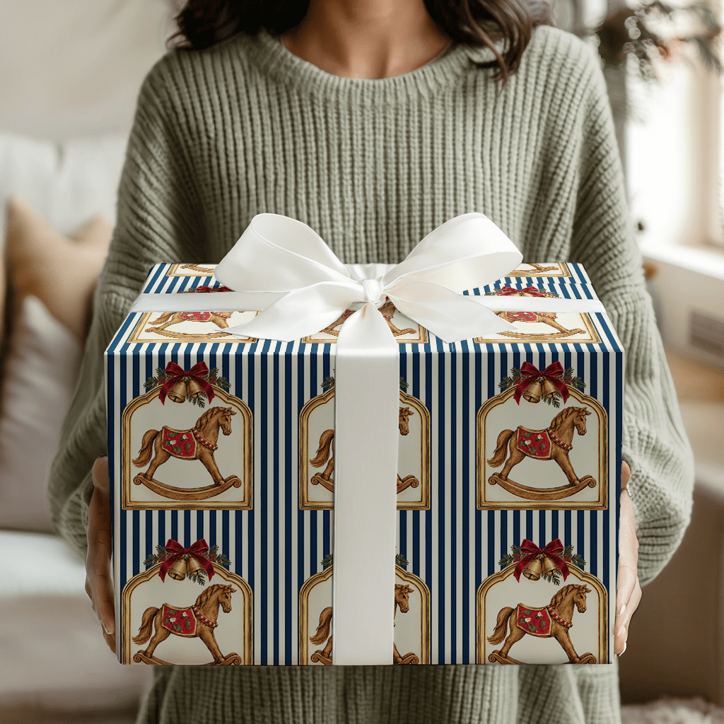 Heirloom Rocking Horse Navy - Wrapping Paper - Aspen & Arlo