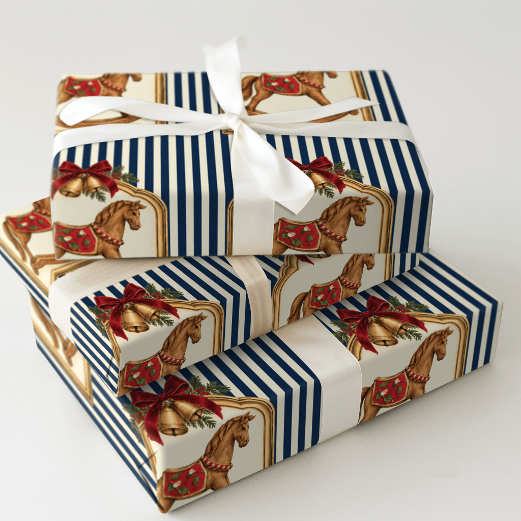 Heirloom Rocking Horse Navy - Wrapping Paper - Aspen & Arlo