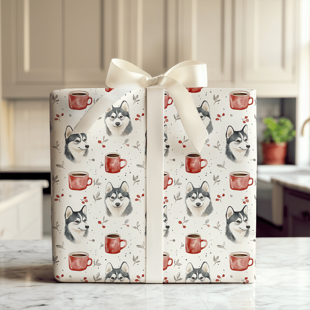 Coffee Day with the Husky - Wrapping Paper - Aspen & Arlo