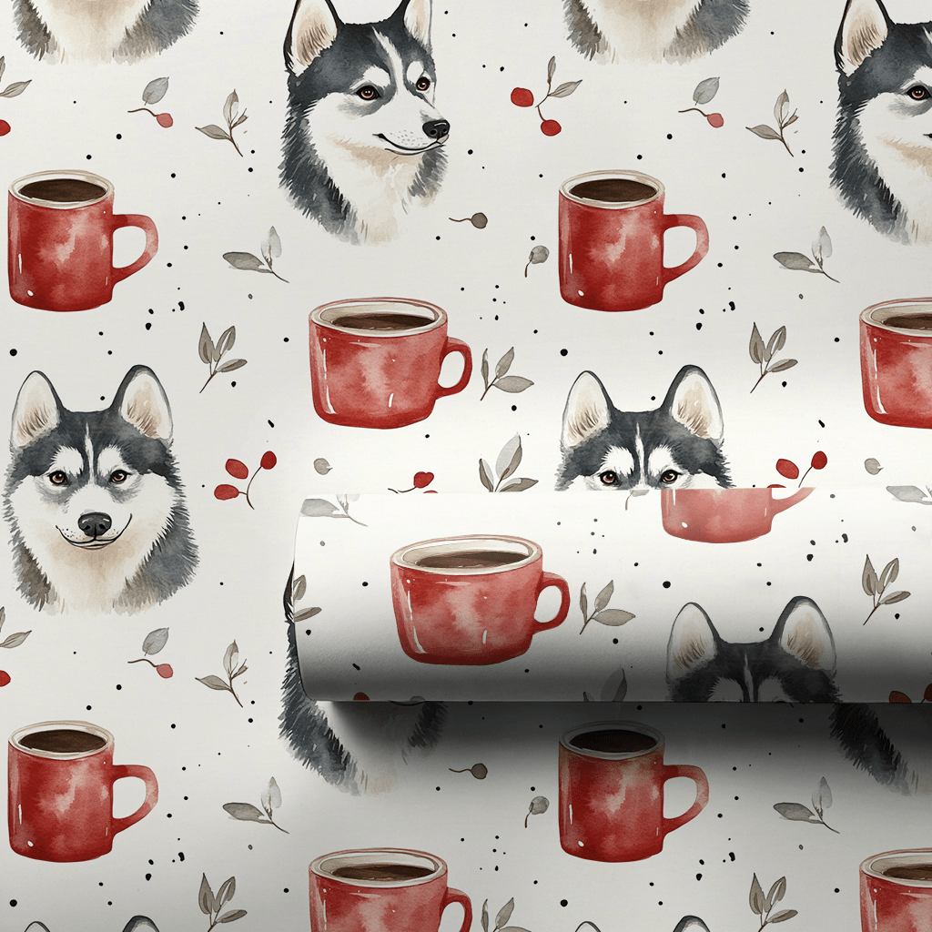 Coffee Day with the Husky - Wrapping Paper - Aspen & Arlo