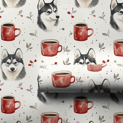 Coffee Day with the Husky - Wrapping Paper - Aspen & Arlo
