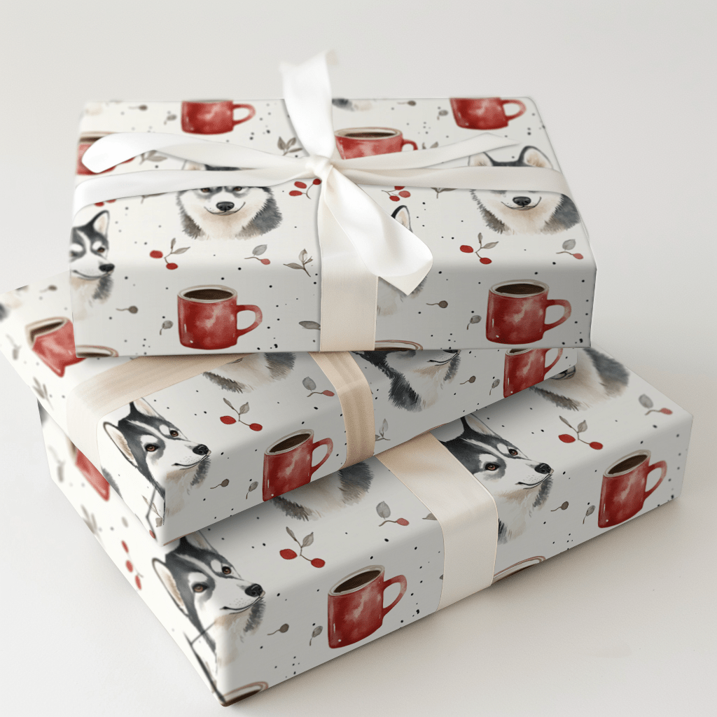 Coffee Day with the Husky - Wrapping Paper - Aspen & Arlo