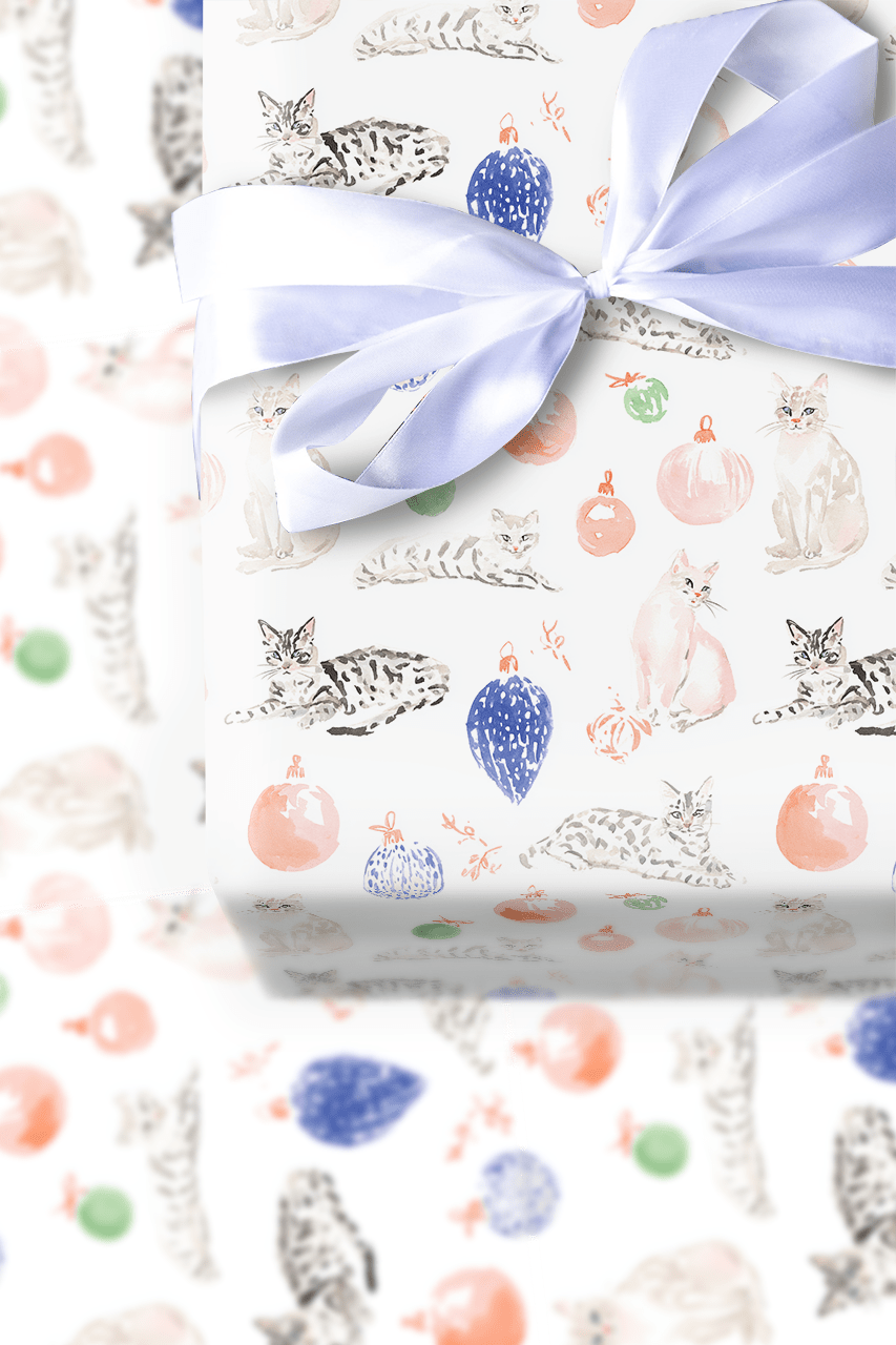 Ornaments and Cats - Wrapping Paper - Aspen & Arlo
