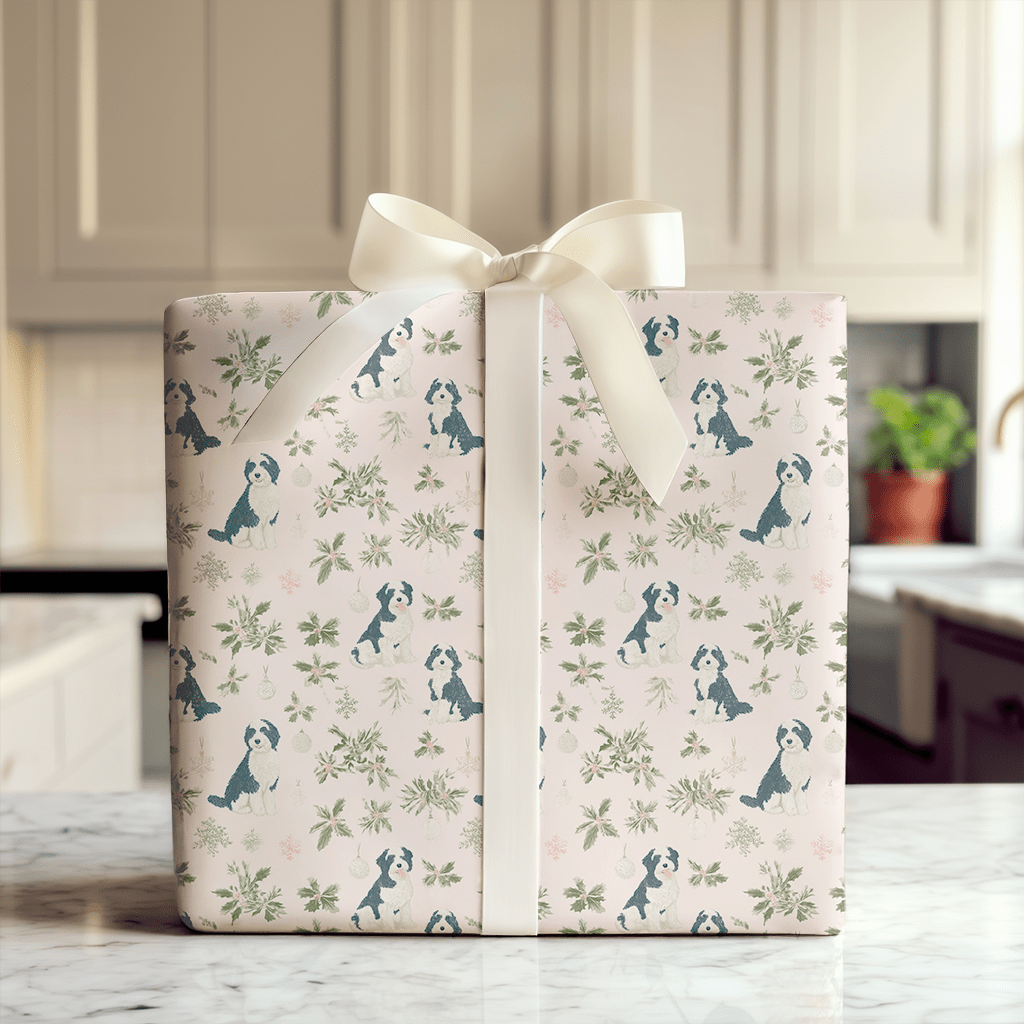 Pink Bernadoodle Christmas - Wrapping Paper - Aspen & Arlo