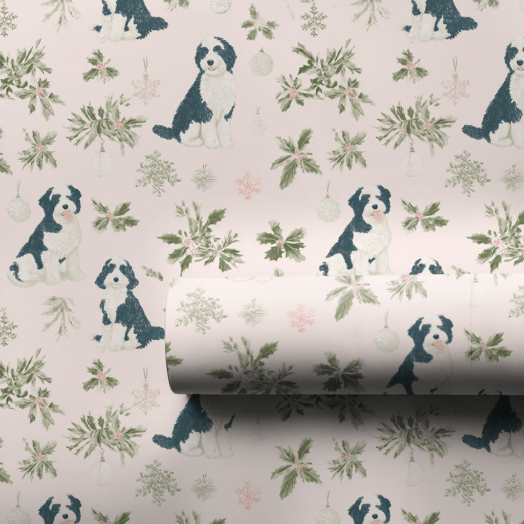 Pink Bernadoodle Christmas - Wrapping Paper - Aspen & Arlo