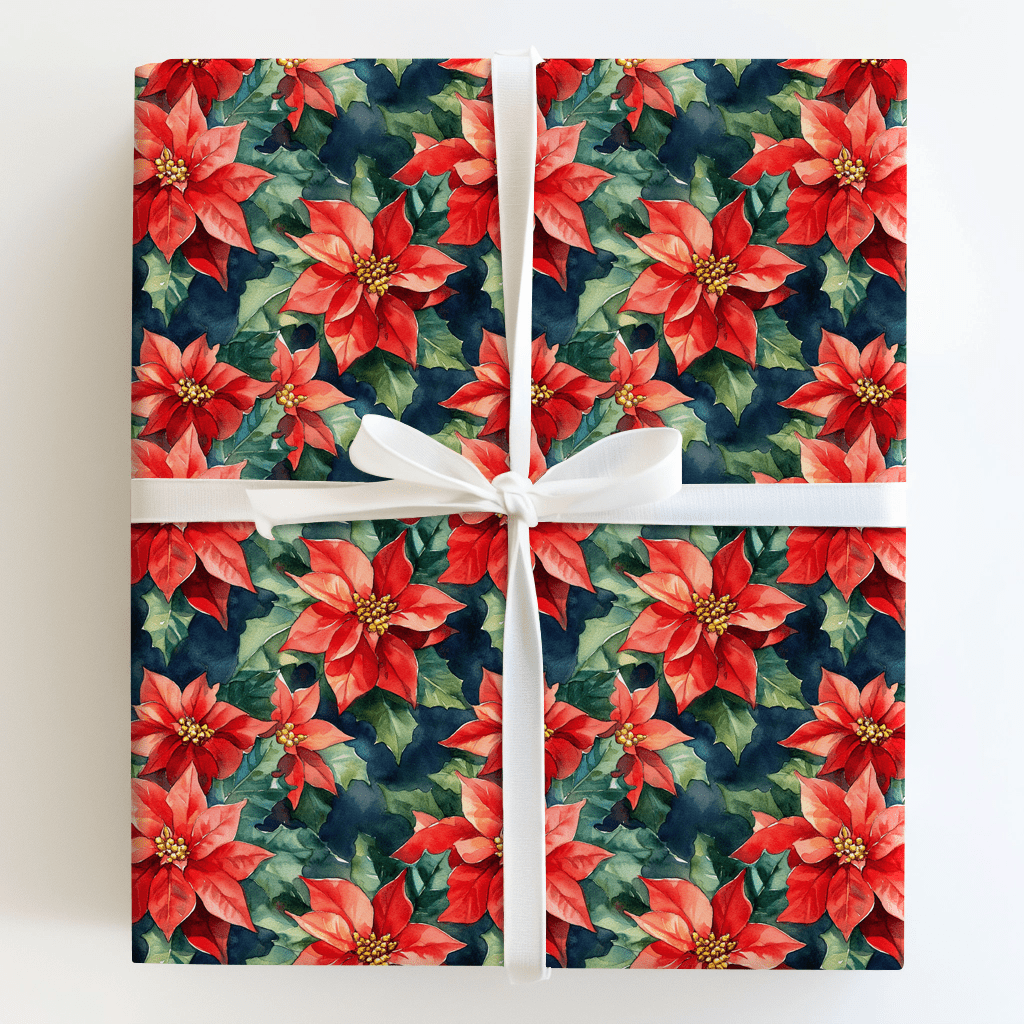 Frosty Red Flowers - Wrapping Paper - Aspen & Arlo