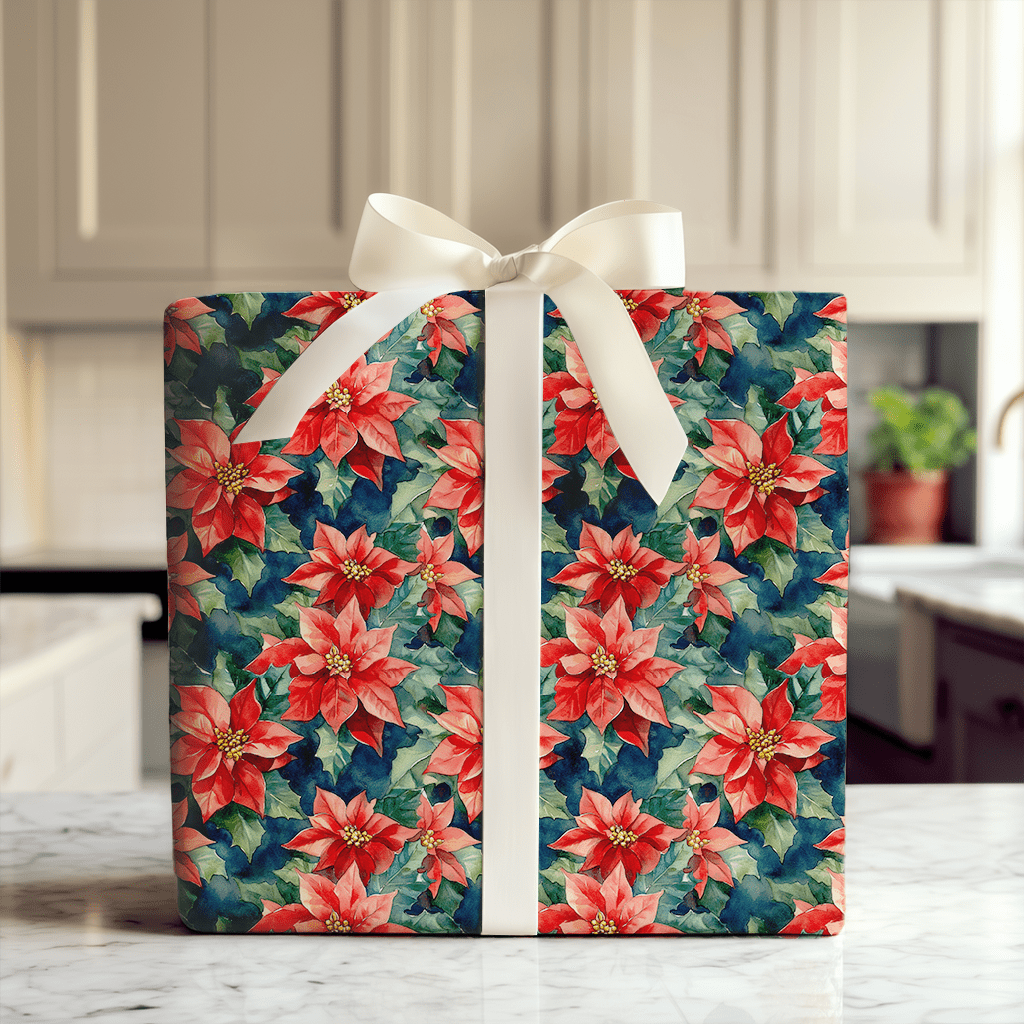 Frosty Red Flowers - Wrapping Paper - Aspen & Arlo