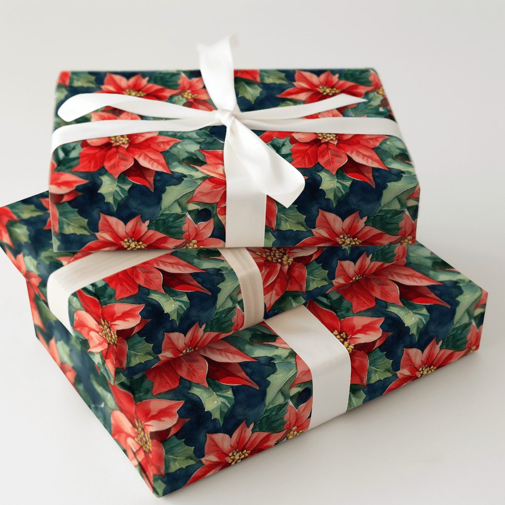 Frosty Red Flowers - Wrapping Paper - Aspen & Arlo