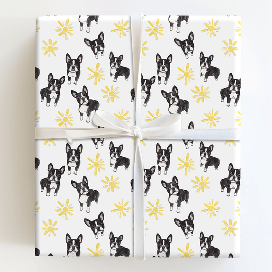 Sunny Day with the Boston Terriers - Wrapping Paper - Aspen & Arlo