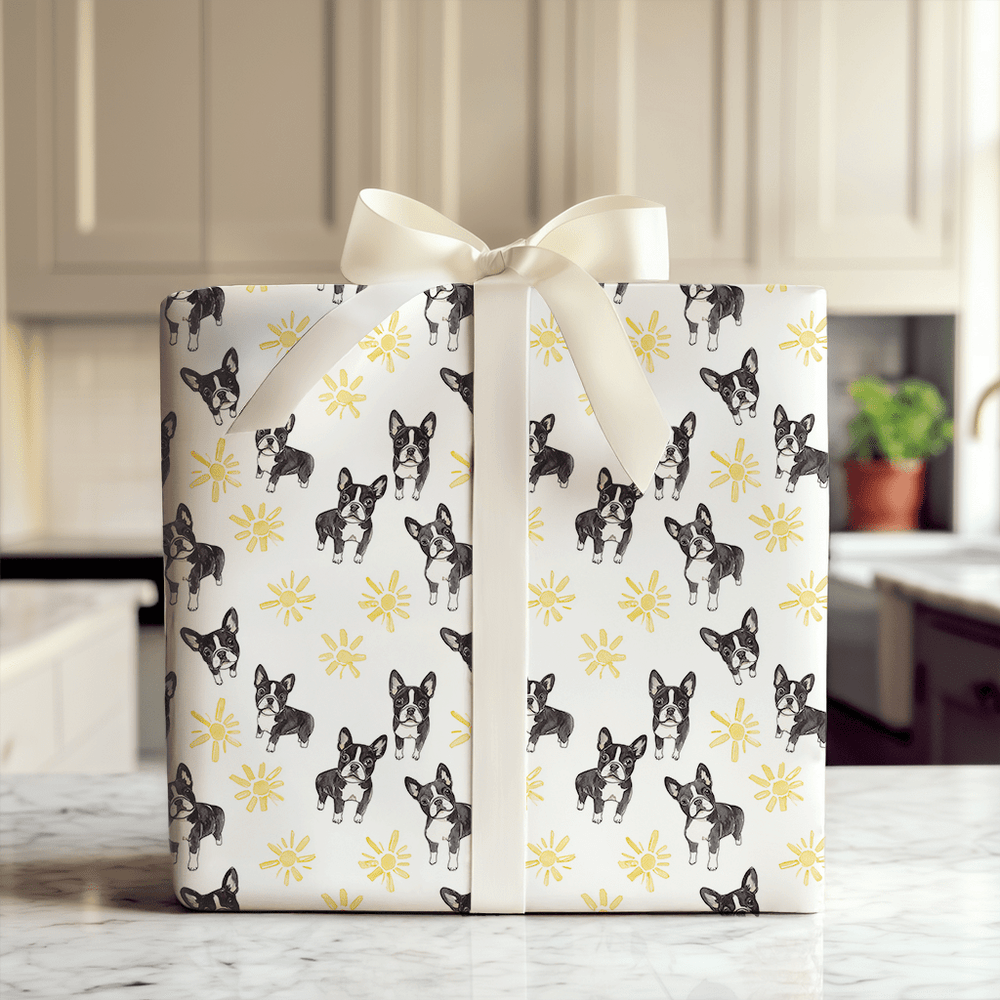 Sunny Day with the Boston Terriers - Wrapping Paper - Aspen & Arlo