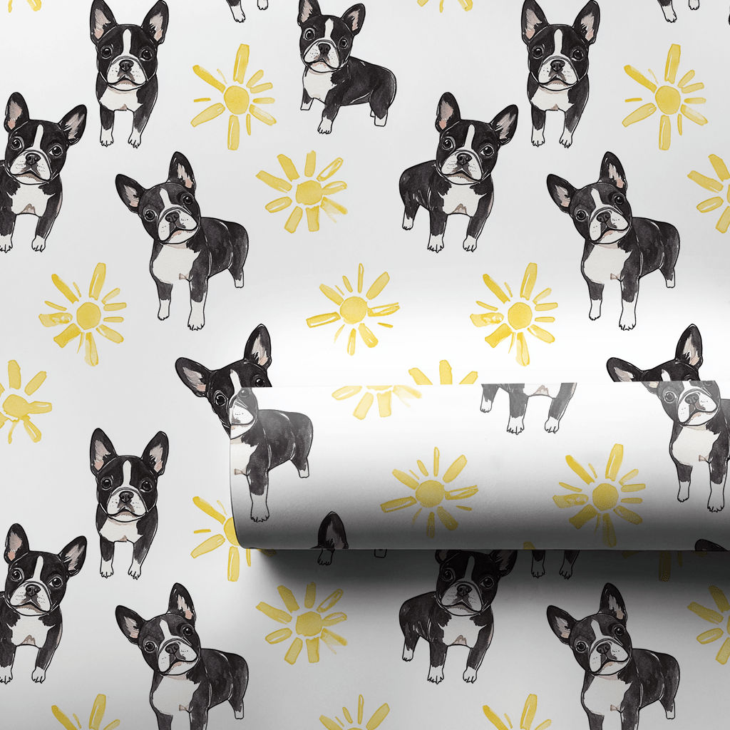 Sunny Day with the Boston Terriers - Wrapping Paper - Aspen & Arlo