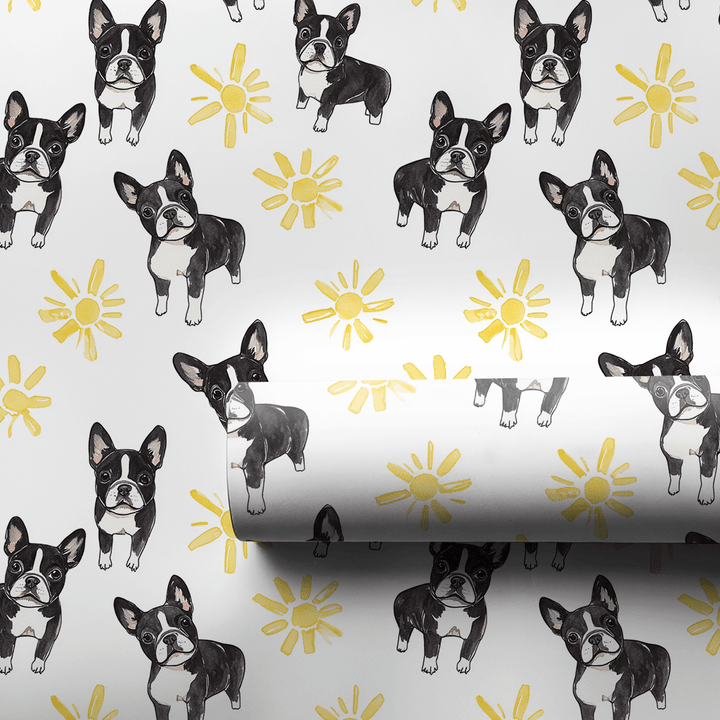 Sunny Day with the Boston Terriers - Wrapping Paper - Aspen & Arlo
