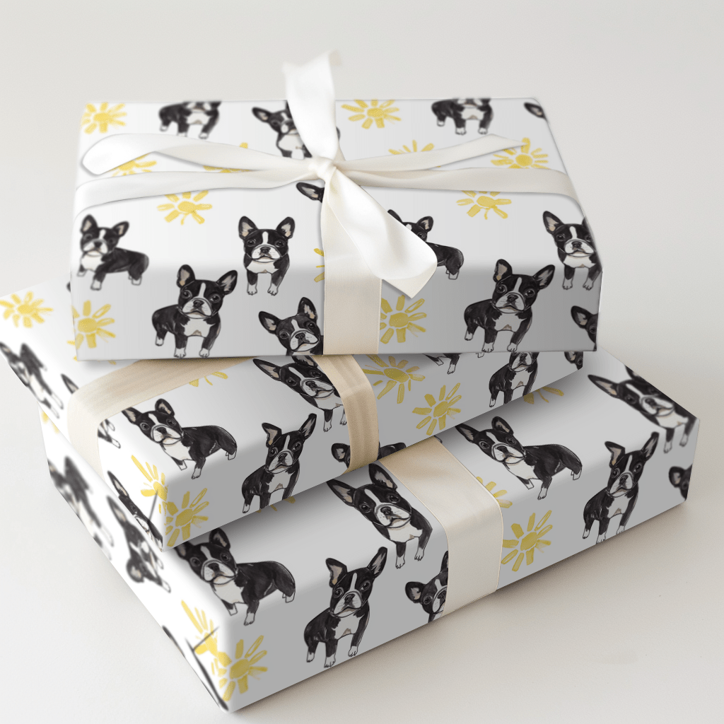 Sunny Day with the Boston Terriers - Wrapping Paper - Aspen & Arlo