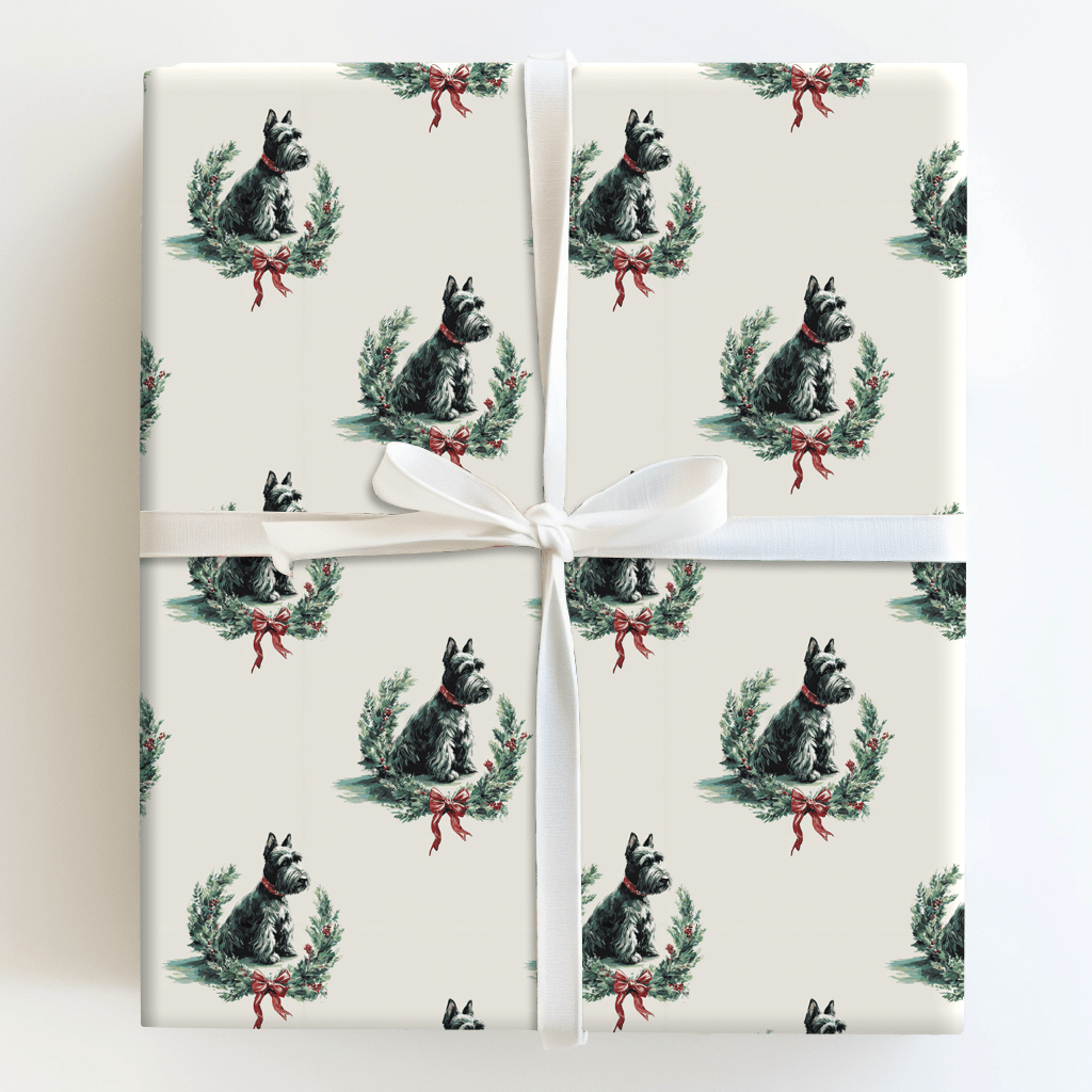Scottie Wreath - Wrapping Paper - Aspen & Arlo