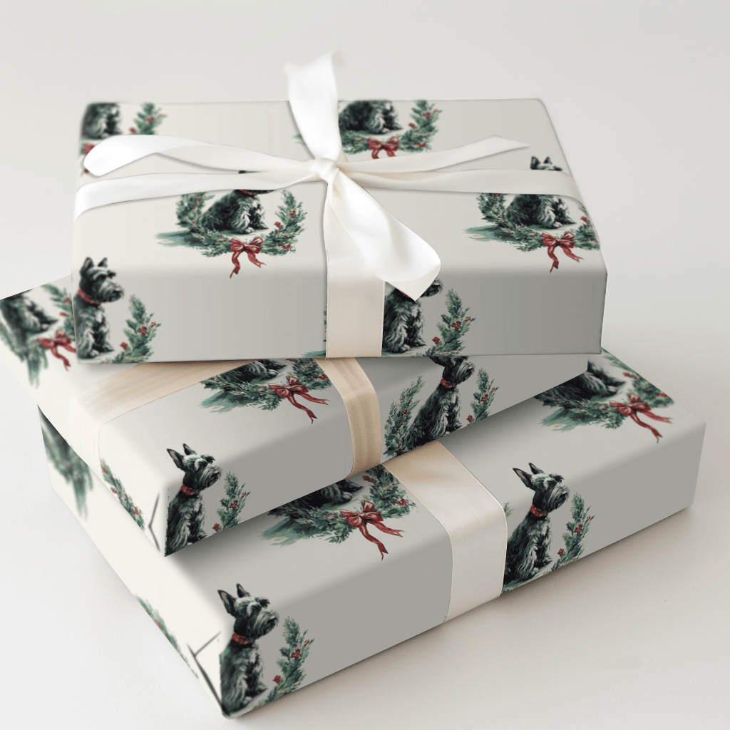 Scottie Wreath - Wrapping Paper - Aspen & Arlo