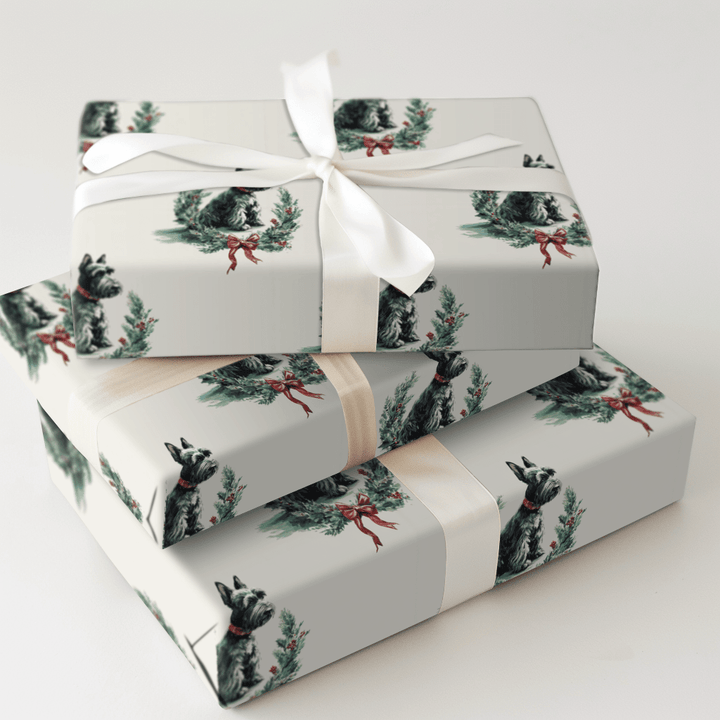Scottie Wreath - Wrapping Paper - Aspen & Arlo