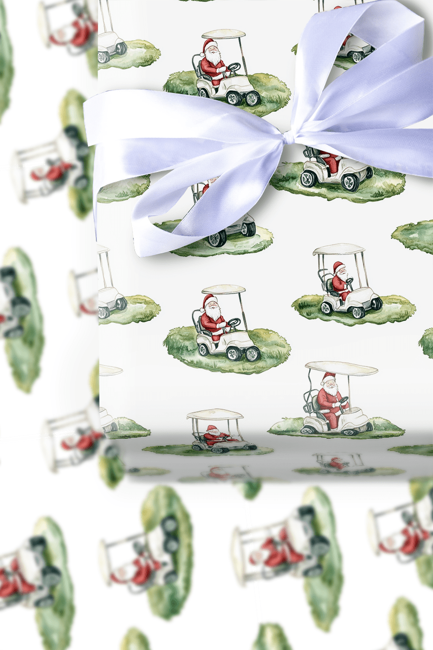 Claus on the Course - Wrapping Paper - Aspen & Arlo