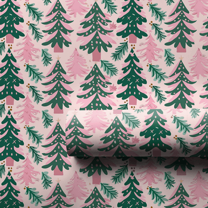 Pink Winter Forest - Wrapping Paper - Aspen & Arlo