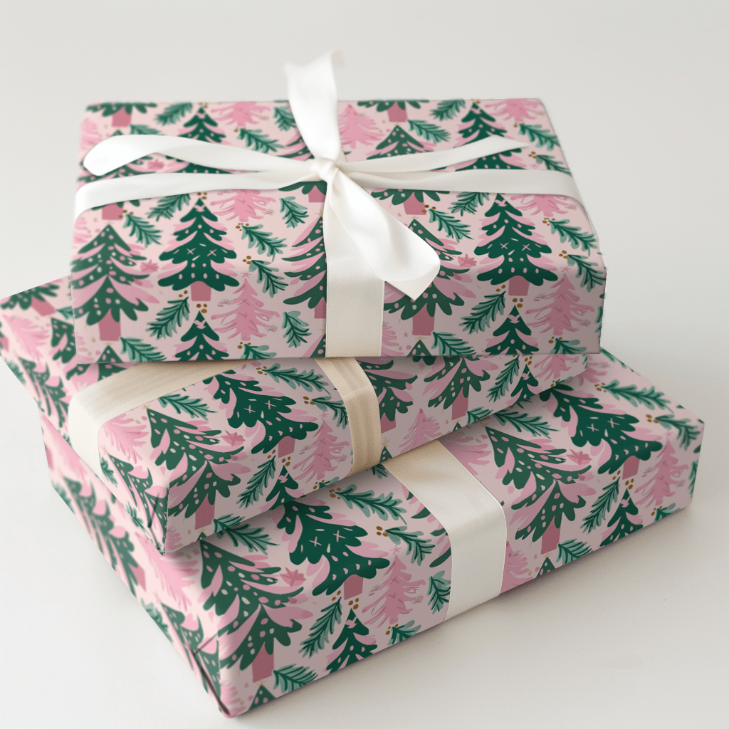 Pink Winter Forest - Wrapping Paper - Aspen & Arlo