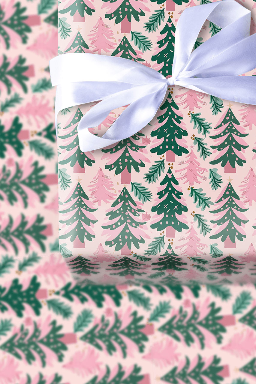 Pink Winter Forest - Wrapping Paper - Aspen & Arlo