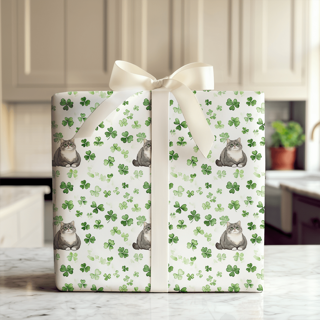 Shamrocks with the British Shorthair - Wrapping Paper - Aspen & Arlo