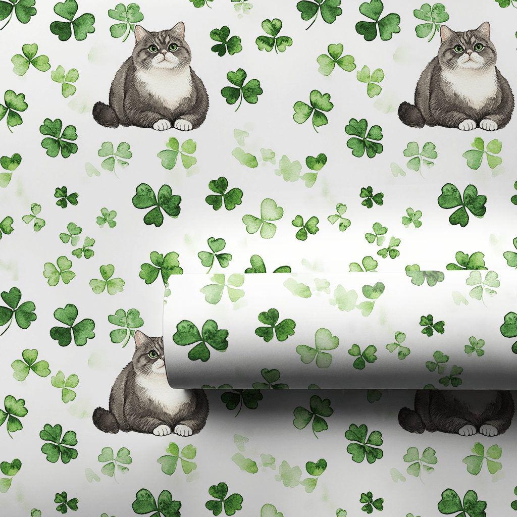 Shamrocks with the British Shorthair - Wrapping Paper - Aspen & Arlo