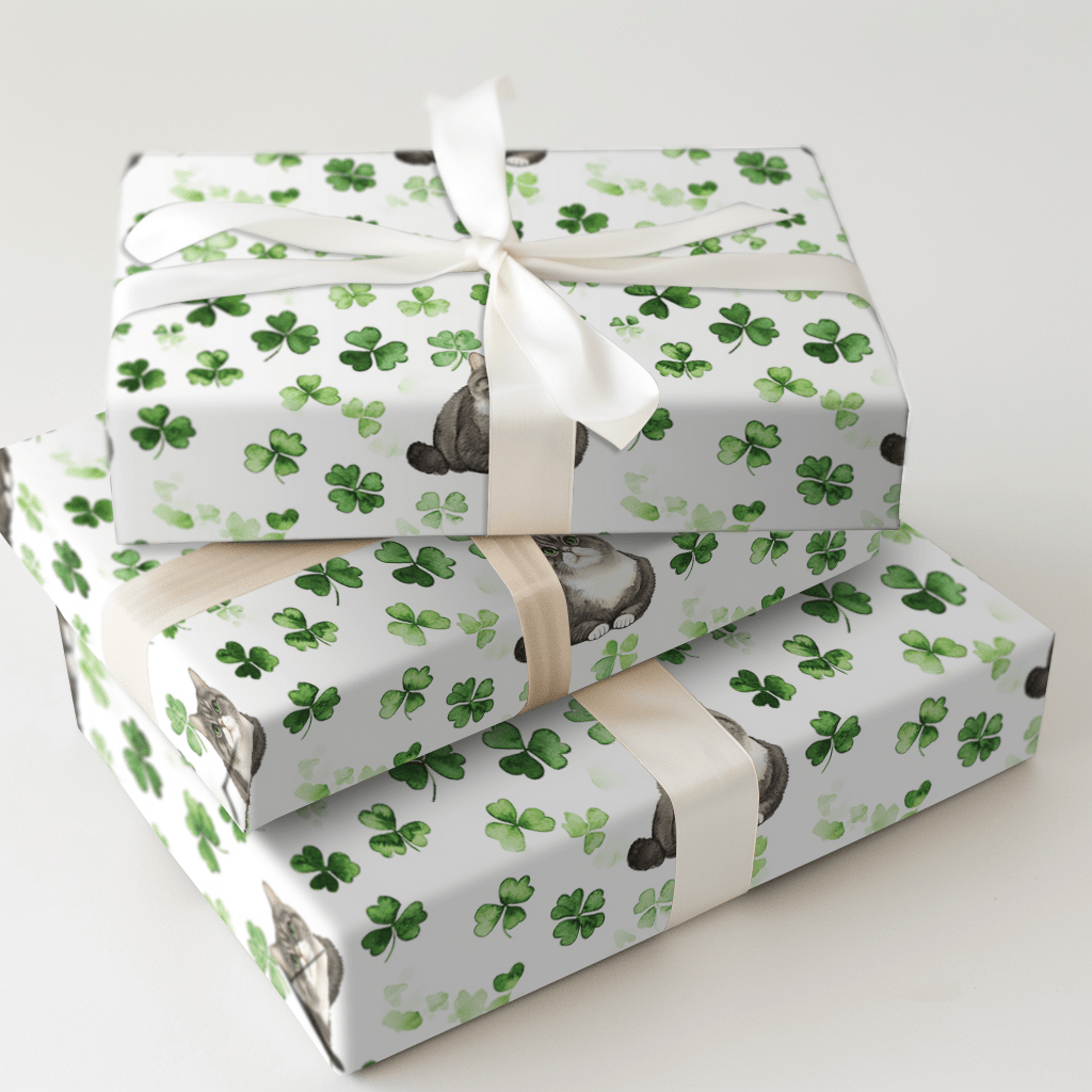 Shamrocks with the British Shorthair - Wrapping Paper - Aspen & Arlo
