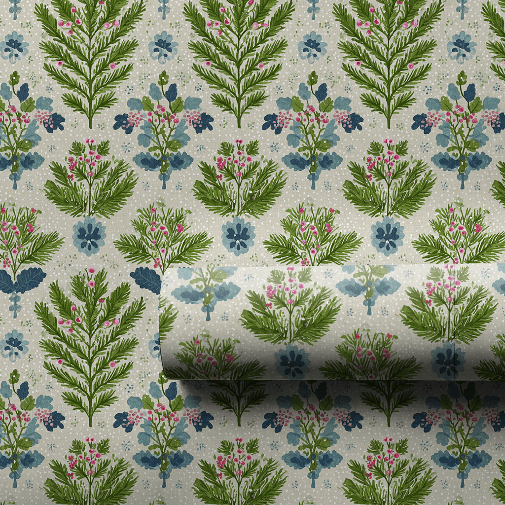 Winter Evergreen Damask - Wrapping Paper - Aspen & Arlo