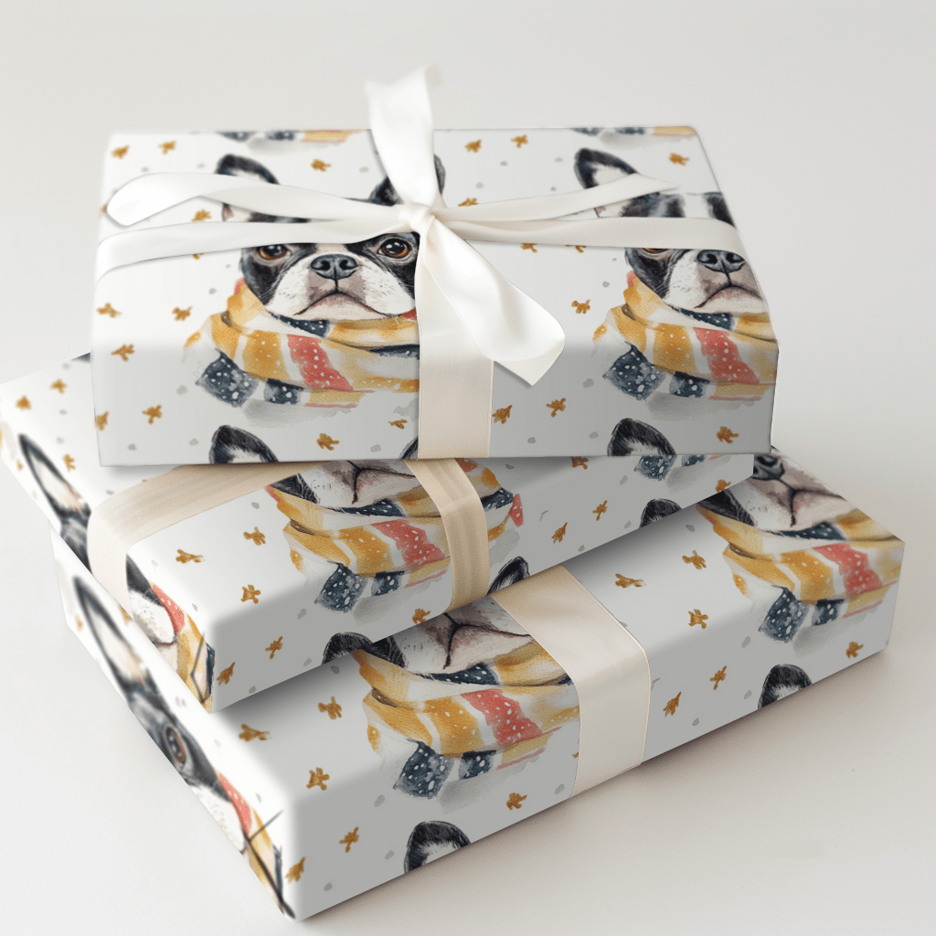 Bundle Up with the Boston Terrier - Wrapping Paper - Aspen & Arlo