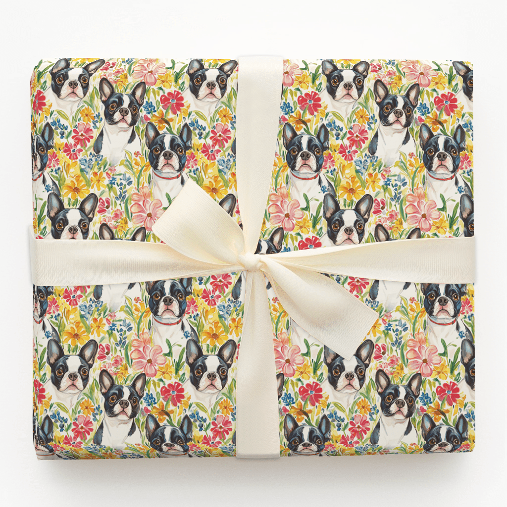 Garden with the Boston Terrier - Wrapping Paper - Aspen & Arlo