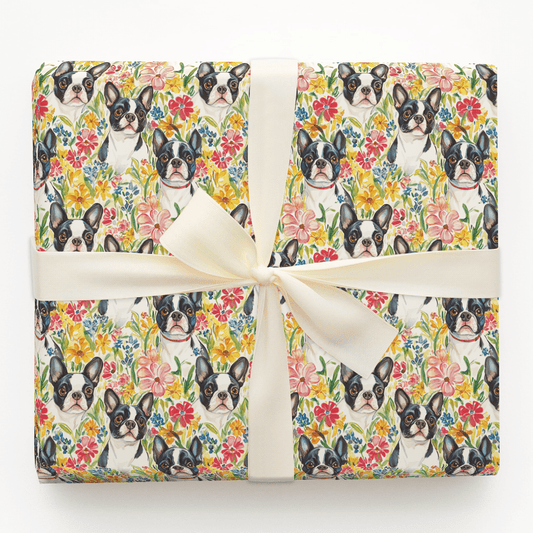 Garden with the Boston Terrier - Wrapping Paper - Aspen & Arlo