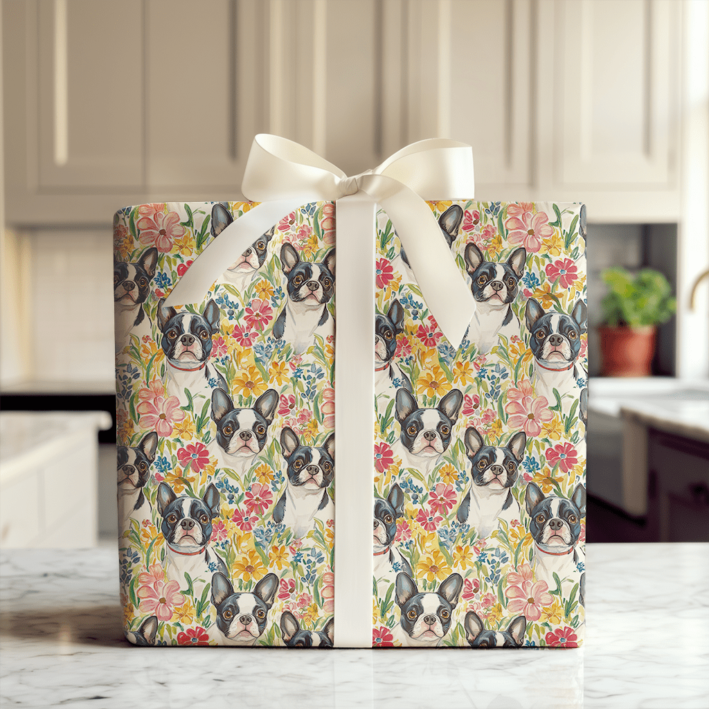 Garden with the Boston Terrier - Wrapping Paper - Aspen & Arlo
