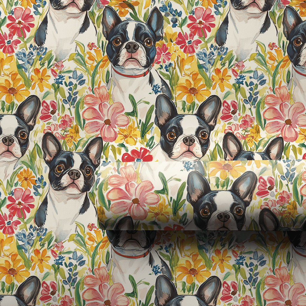 Garden with the Boston Terrier - Wrapping Paper - Aspen & Arlo
