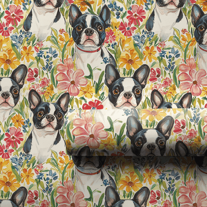 Garden with the Boston Terrier - Wrapping Paper - Aspen & Arlo